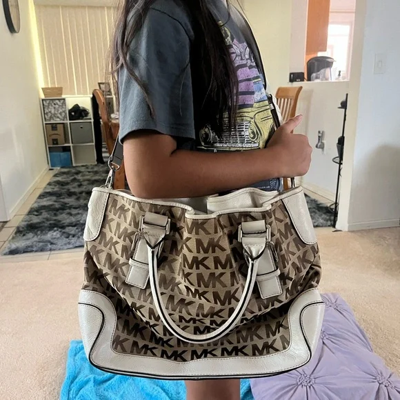 Mk Two Way Canvas and Leather Handbag/Crossbody - Picture 1 of 16